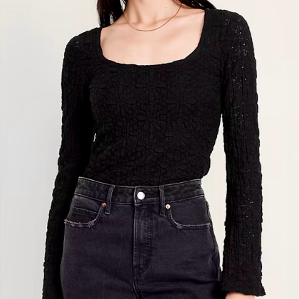 Old Navy Black Textured Long Sleeve Top